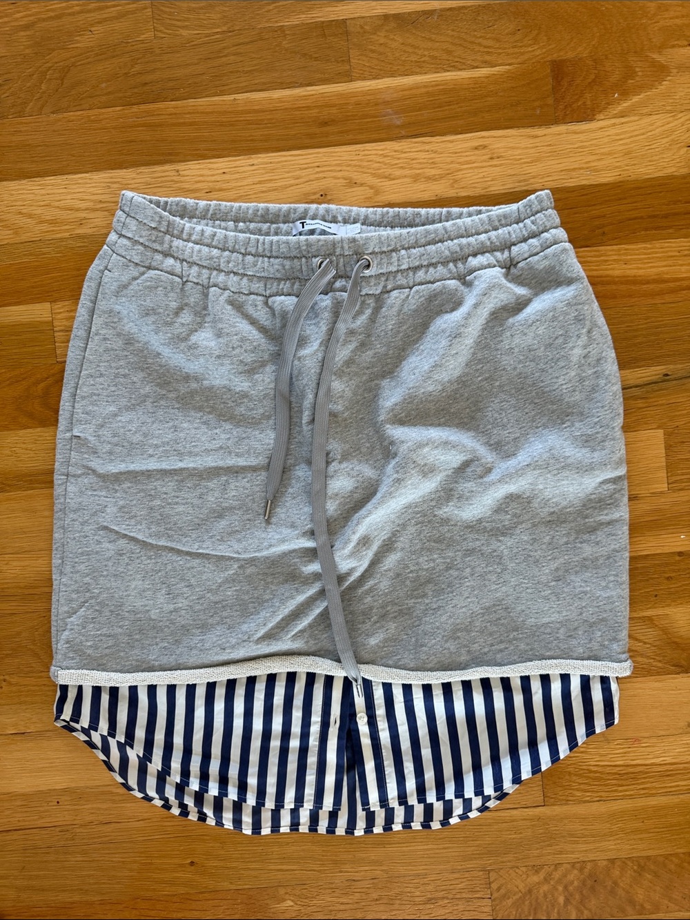 Alexander Wang Gray Sweat Skirt with Navy Striped Hem